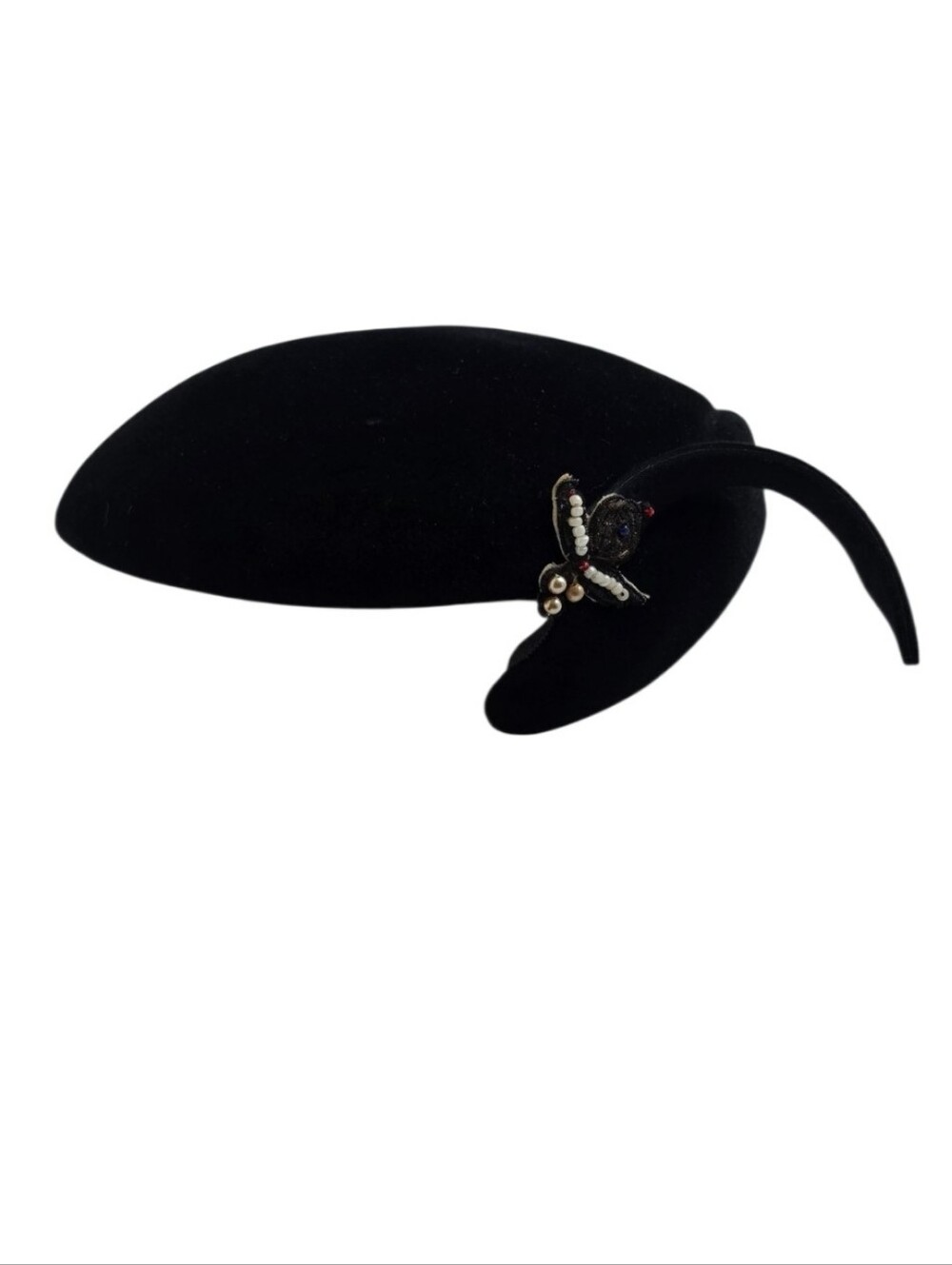 Vintage Dawson New York Black Felt Sculptural Hat Beaded Insect Embellishment - Picture 3 of 13